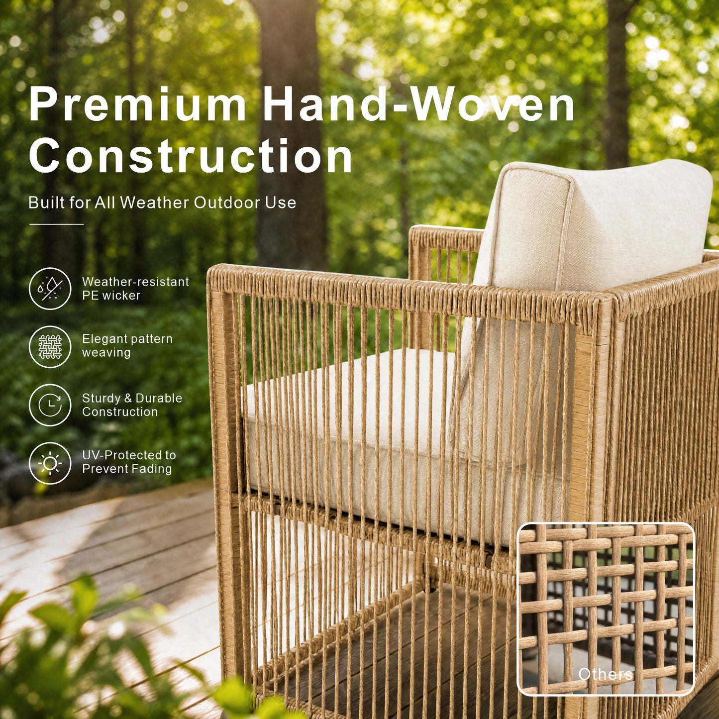 7 Piece Outdoor Patio Furniture Set-Beige, Wicker Sectional Sofa,Thick Cushions, All Weather Rattan Conversation Sets with Arm Chairs and Coffee Table for Backyard, Porch, Balcony, Deck, Garden