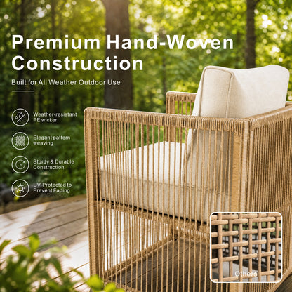7 Piece Outdoor Patio Furniture Set-Beige, Wicker Sectional Sofa,Thick Cushions, All Weather Rattan Conversation Sets with Arm Chairs and Coffee Table for Backyard, Porch, Balcony, Deck, Garden
