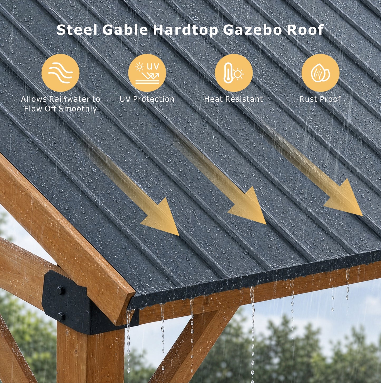 12' x 16' Outdoor Wood Gazebo with Faux Stone Column Wrap, Cedar Hardtop Wooden Pavilion with Galvanized Steel Metal Roof, Decorative Pillar Covers for Gazebos, Porch and Patio