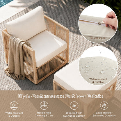 7 Piece Outdoor Patio Furniture Set-Beige, Wicker Sectional Sofa,Thick Cushions, All Weather Rattan Conversation Sets with Arm Chairs and Coffee Table for Backyard, Porch, Balcony, Deck, Garden