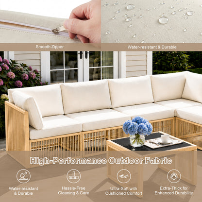 7 Piece Outdoor Patio Furniture Set-Beige, Wicker Sectional Sofa,Thick Cushions, All Weather Rattan Conversation Sets with Arm Chairs and Coffee Table for Backyard, Porch, Balcony, Deck, Garden
