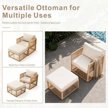 7 Piece Outdoor Patio Furniture Set-Beige, Wicker Sectional Sofa,Thick Cushions, All Weather Rattan Conversation Sets with Arm Chairs and Coffee Table for Backyard, Porch, Balcony, Deck, Garden