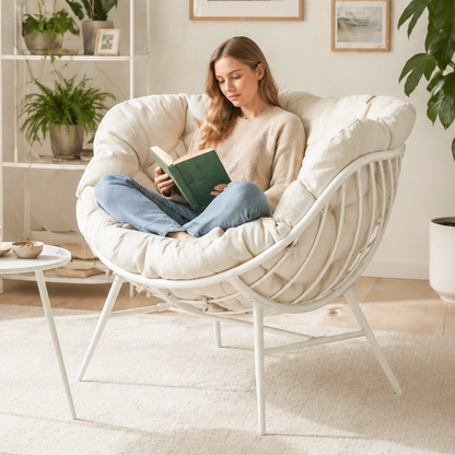 Indoor Oversized Egg Chairs Set of 2, Steel Frame Single Living Room Reading Chair with 350 LBS Heavy Duty, Patio Loung Chair, Thick Cushion Egg Seat and Headrest for Bedroom , Indoor, Porch Garden