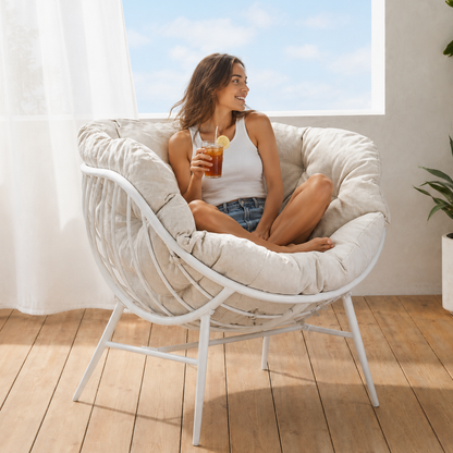 Indoor Oversized Egg Chairs Set of 2, Steel Frame Single Living Room Reading Chair with 350 LBS Heavy Duty, Patio Loung Chair, Thick Cushion Egg Seat and Headrest for Bedroom , Indoor, Porch Garden
