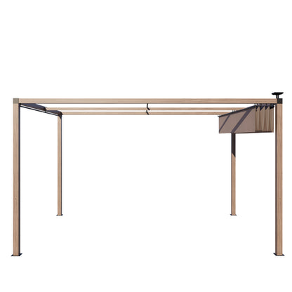 12 x 10 Ft Wood-Grain Aluminum Pergola Outdoor Pergola with Retractable Canopy Sun Shade Shelter for Garden, Patio, Backyard.
