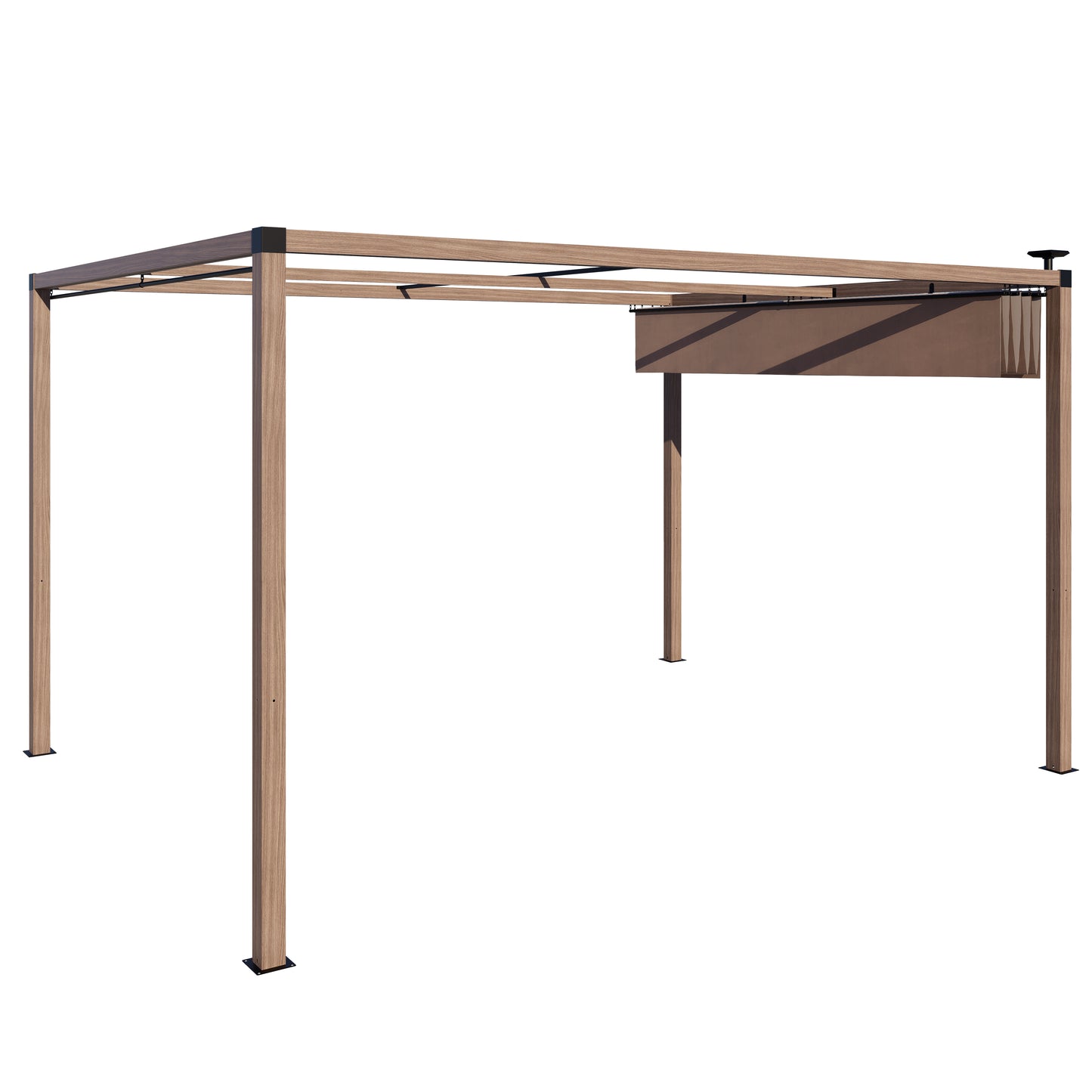 12 x 10 Ft Wood-Grain Aluminum Pergola Outdoor Pergola with Retractable Canopy Sun Shade Shelter for Garden, Patio, Backyard.