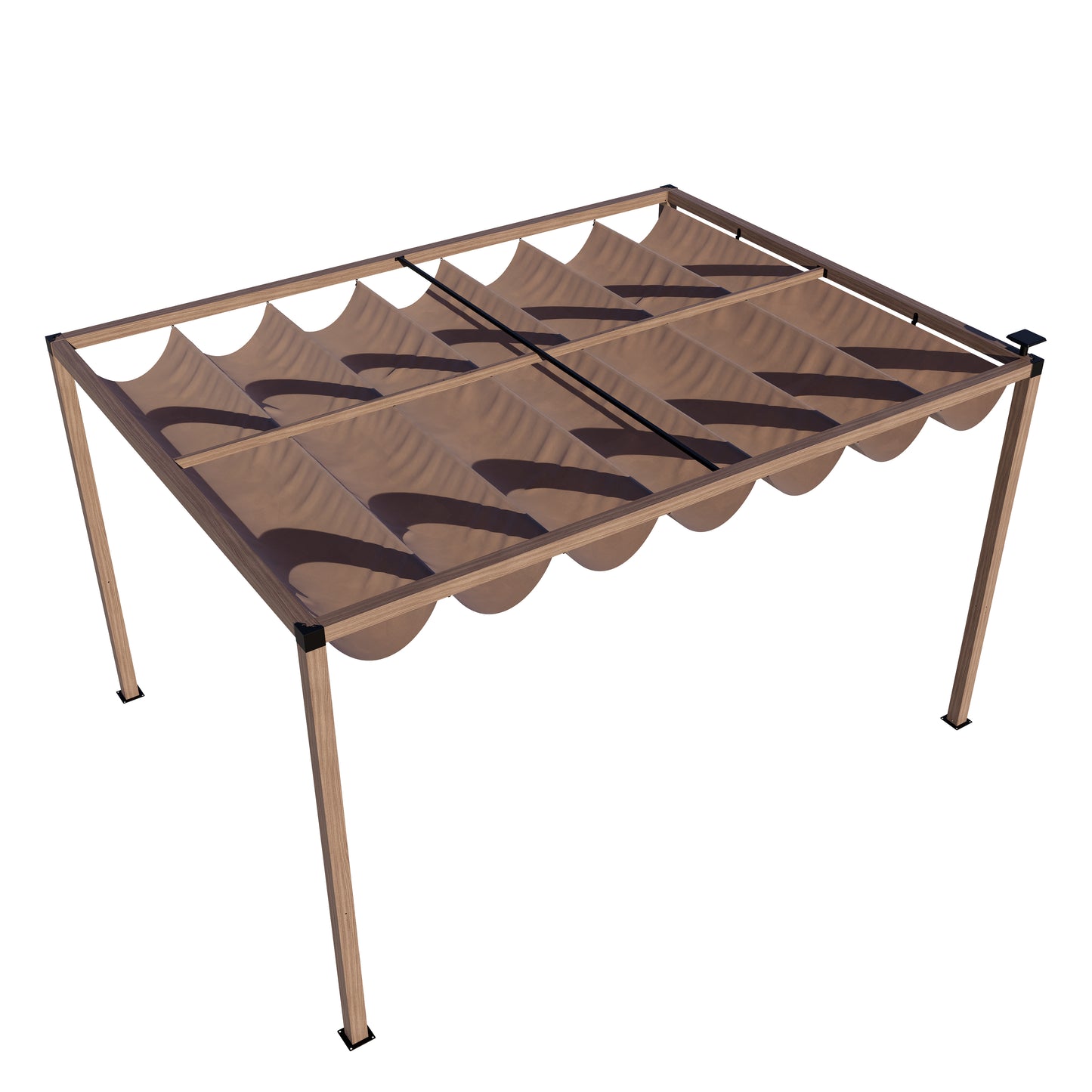 12 x 10 Ft Wood-Grain Aluminum Pergola Outdoor Pergola with Retractable Canopy Sun Shade Shelter for Garden, Patio, Backyard.