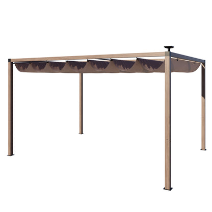 12 x 10 Ft Wood-Grain Aluminum Pergola Outdoor Pergola with Retractable Canopy Sun Shade Shelter for Garden, Patio, Backyard.