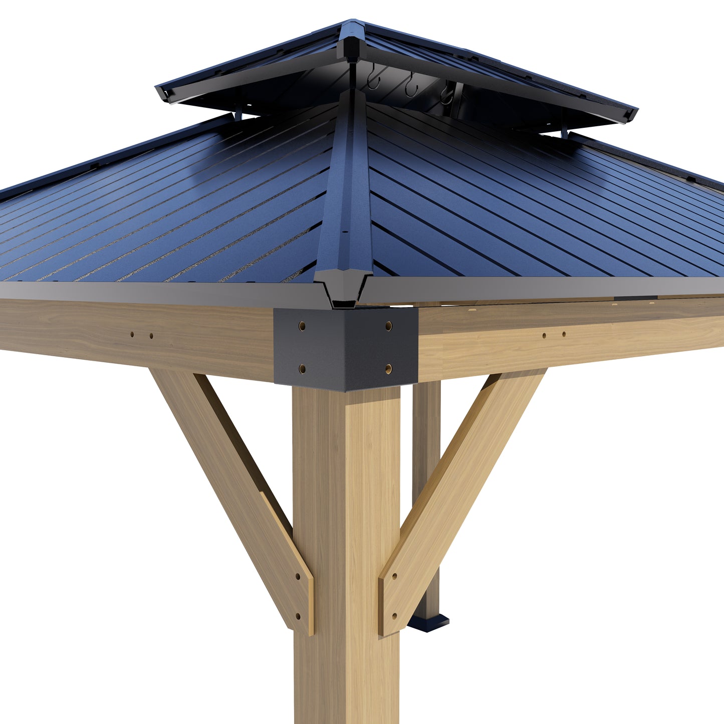 12x10 ft  fir Wood Gazebo with Sunlight Roof , Hardtop Gazebo with Galvanized Steel Double Roof, Heavy Duty Pavilion for Patio Lawn and Garden