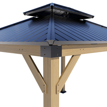 12x10 ft  fir Wood Gazebo with Sunlight Roof , Hardtop Gazebo with Galvanized Steel Double Roof, Heavy Duty Pavilion for Patio Lawn and Garden