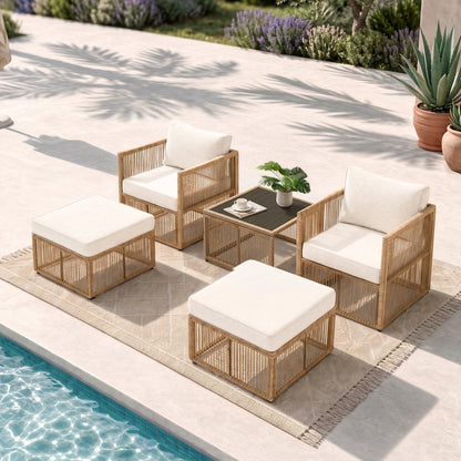 7 Piece Outdoor Patio Furniture Set-Beige, Wicker Sectional Sofa,Thick Cushions, All Weather Rattan Conversation Sets with Arm Chairs and Coffee Table for Backyard, Porch, Balcony, Deck, Garden