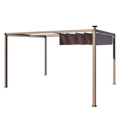 12 x 10 Ft Wood-Grain Aluminum Pergola Outdoor Pergola with Retractable Canopy Sun Shade Shelter for Garden, Patio, Backyard.