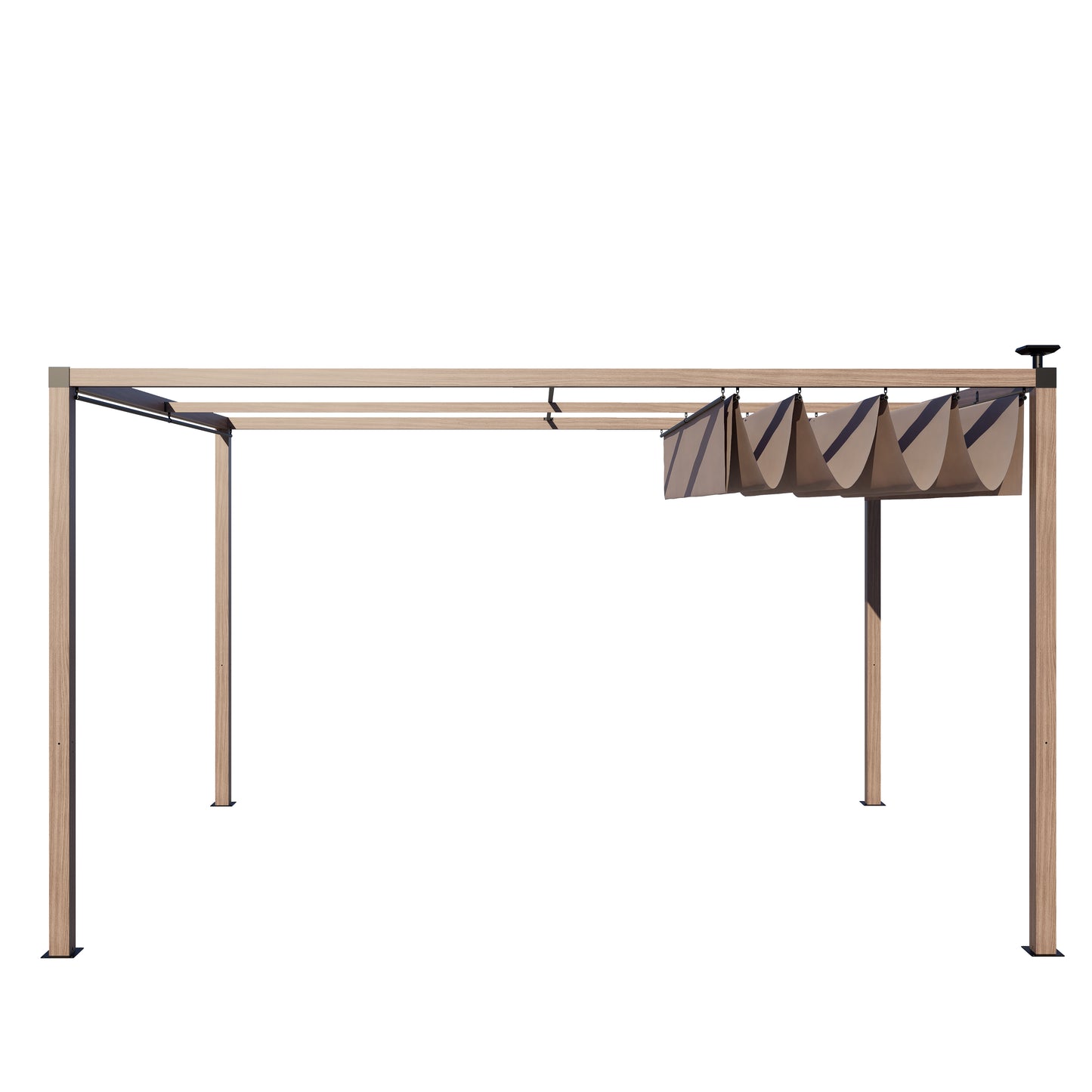 12 x 10 Ft Wood-Grain Aluminum Pergola Outdoor Pergola with Retractable Canopy Sun Shade Shelter for Garden, Patio, Backyard.