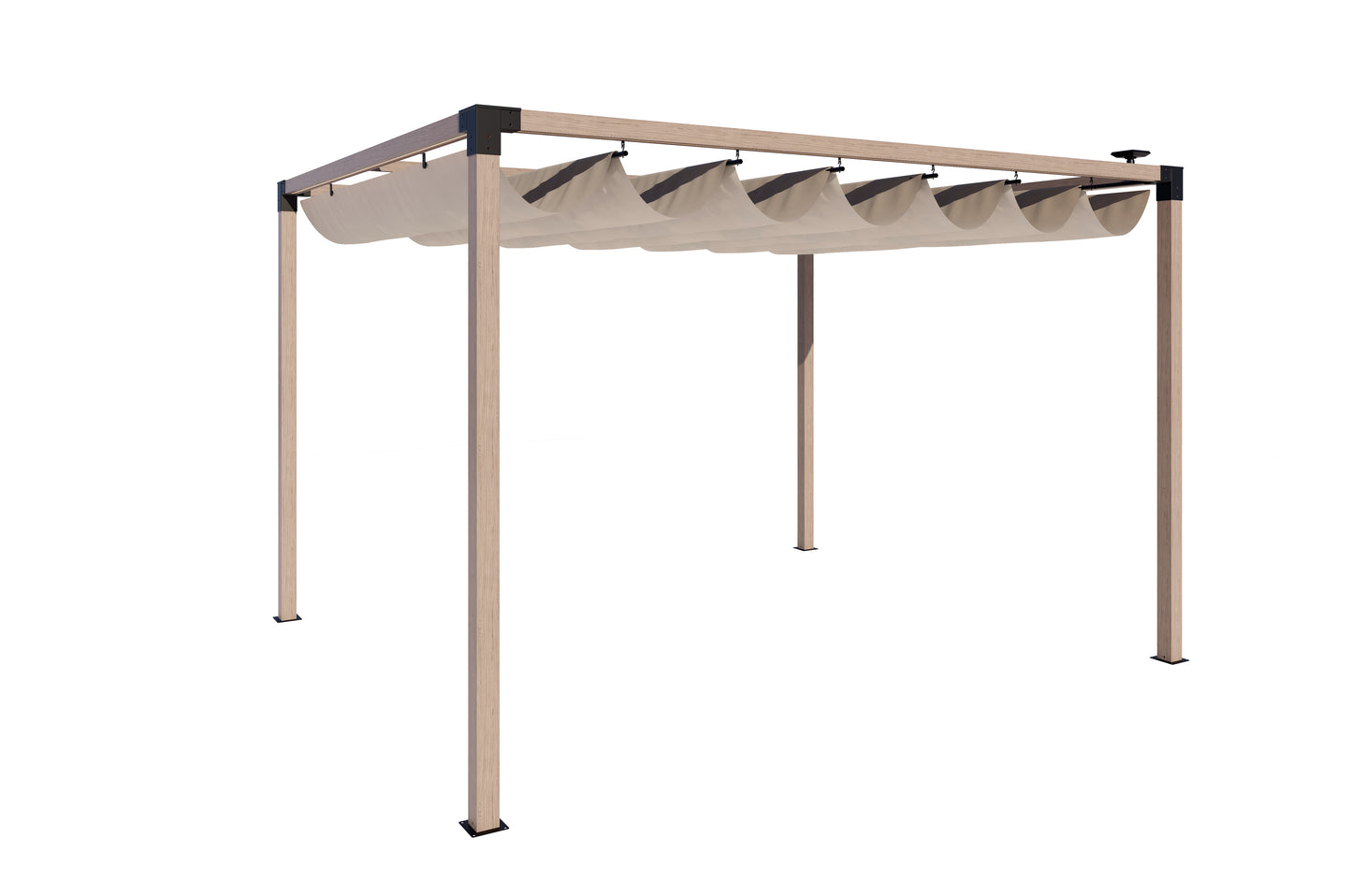 12 x 10 Ft Wood-Grain Aluminum Pergola Outdoor Pergola with Retractable Canopy Sun Shade Shelter for Garden, Patio, Backyard.