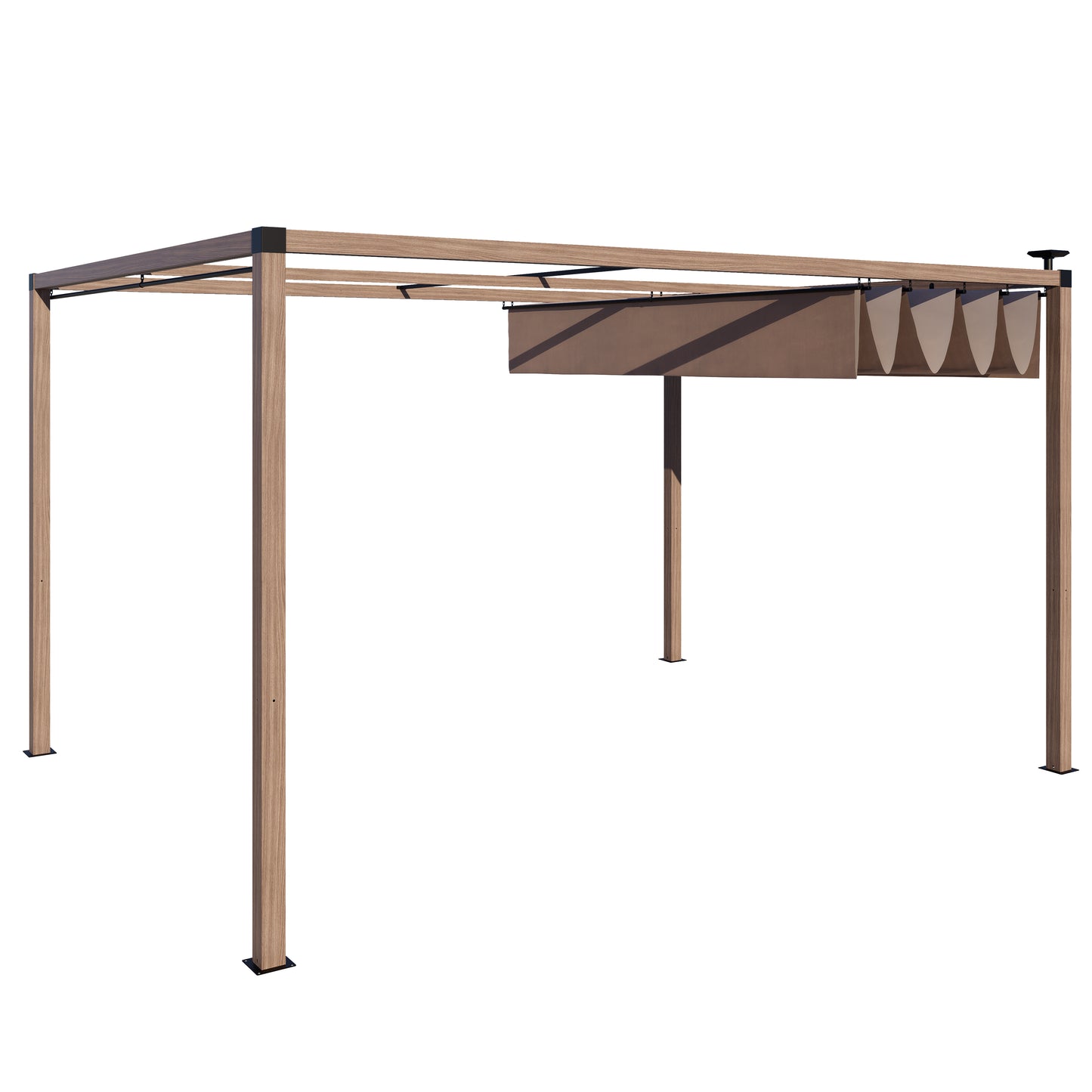 12 x 10 Ft Wood-Grain Aluminum Pergola Outdoor Pergola with Retractable Canopy Sun Shade Shelter for Garden, Patio, Backyard.