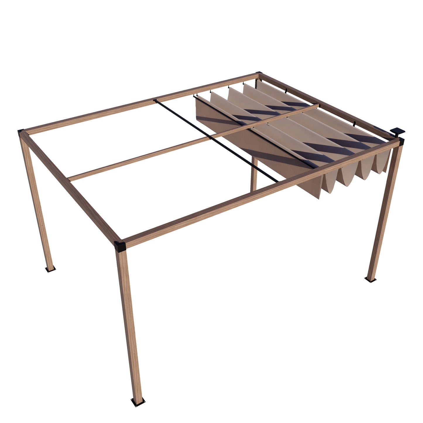 12 x 10 Ft Wood-Grain Aluminum Pergola Outdoor Pergola with Retractable Canopy Sun Shade Shelter for Garden, Patio, Backyard.