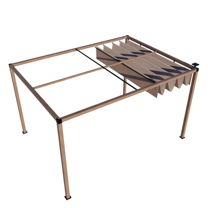 12 x 10 Ft Wood-Grain Aluminum Pergola Outdoor Pergola with Retractable Canopy Sun Shade Shelter for Garden, Patio, Backyard.