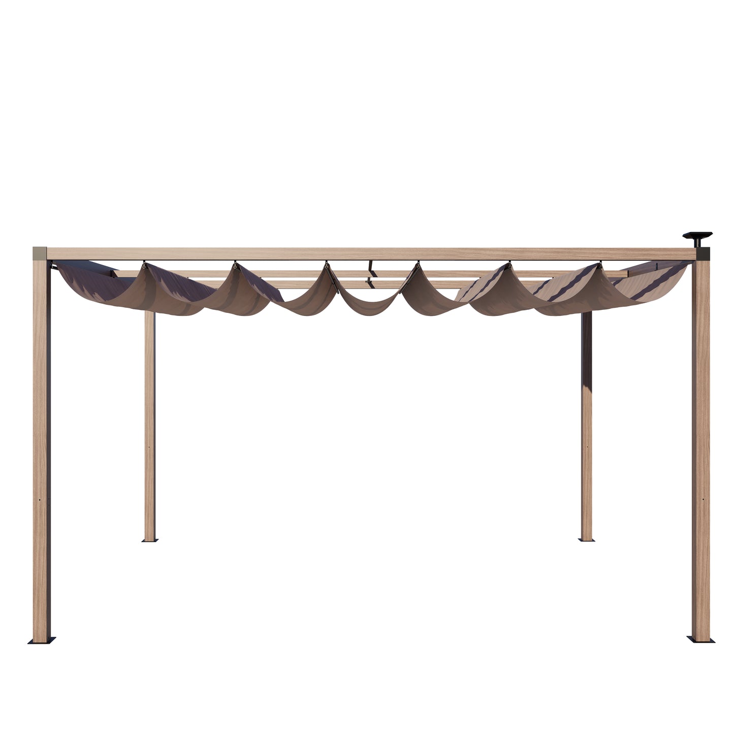12 x 10 Ft Wood-Grain Aluminum Pergola Outdoor Pergola with Retractable Canopy Sun Shade Shelter for Garden, Patio, Backyard.
