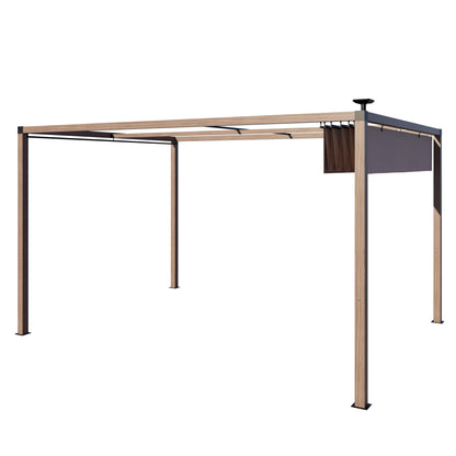 12 x 10 Ft Wood-Grain Aluminum Pergola Outdoor Pergola with Retractable Canopy Sun Shade Shelter for Garden, Patio, Backyard.