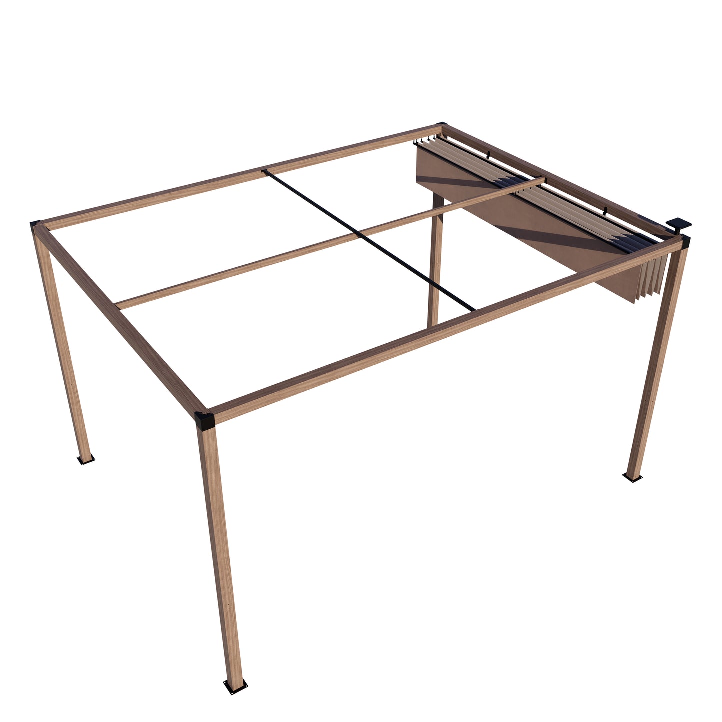 12 x 10 Ft Wood-Grain Aluminum Pergola Outdoor Pergola with Retractable Canopy Sun Shade Shelter for Garden, Patio, Backyard.