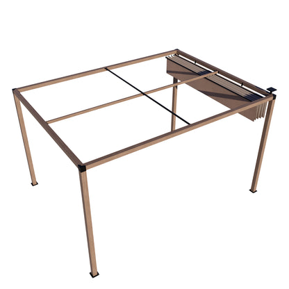 12 x 10 Ft Wood-Grain Aluminum Pergola Outdoor Pergola with Retractable Canopy Sun Shade Shelter for Garden, Patio, Backyard.