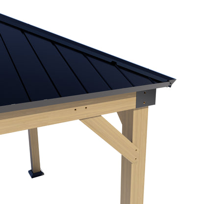 12x10 ft  fir Wood Gazebo with Sunlight Roof , Hardtop Gazebo with Galvanized Steel Double Roof, Heavy Duty Pavilion for Patio Lawn and Garden