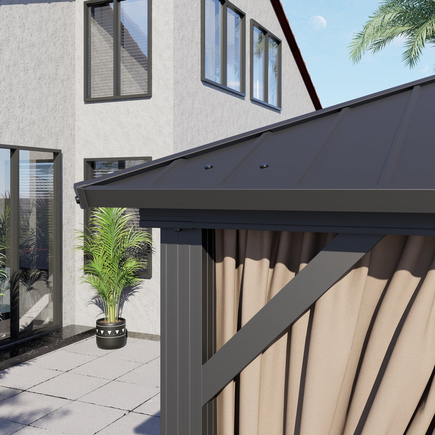 12x10 ft   Permanent Hardtop Gazebo Aluminum Gazebo with Galvanized Steel Double Roof for Patio Lawn and Garden, Curtains and Netting Included, black