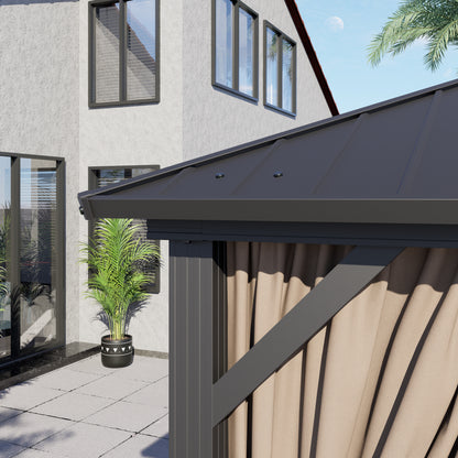 12x10 ft   Permanent Hardtop Gazebo Aluminum Gazebo with Galvanized Steel Double Roof for Patio Lawn and Garden, Curtains and Netting Included, black