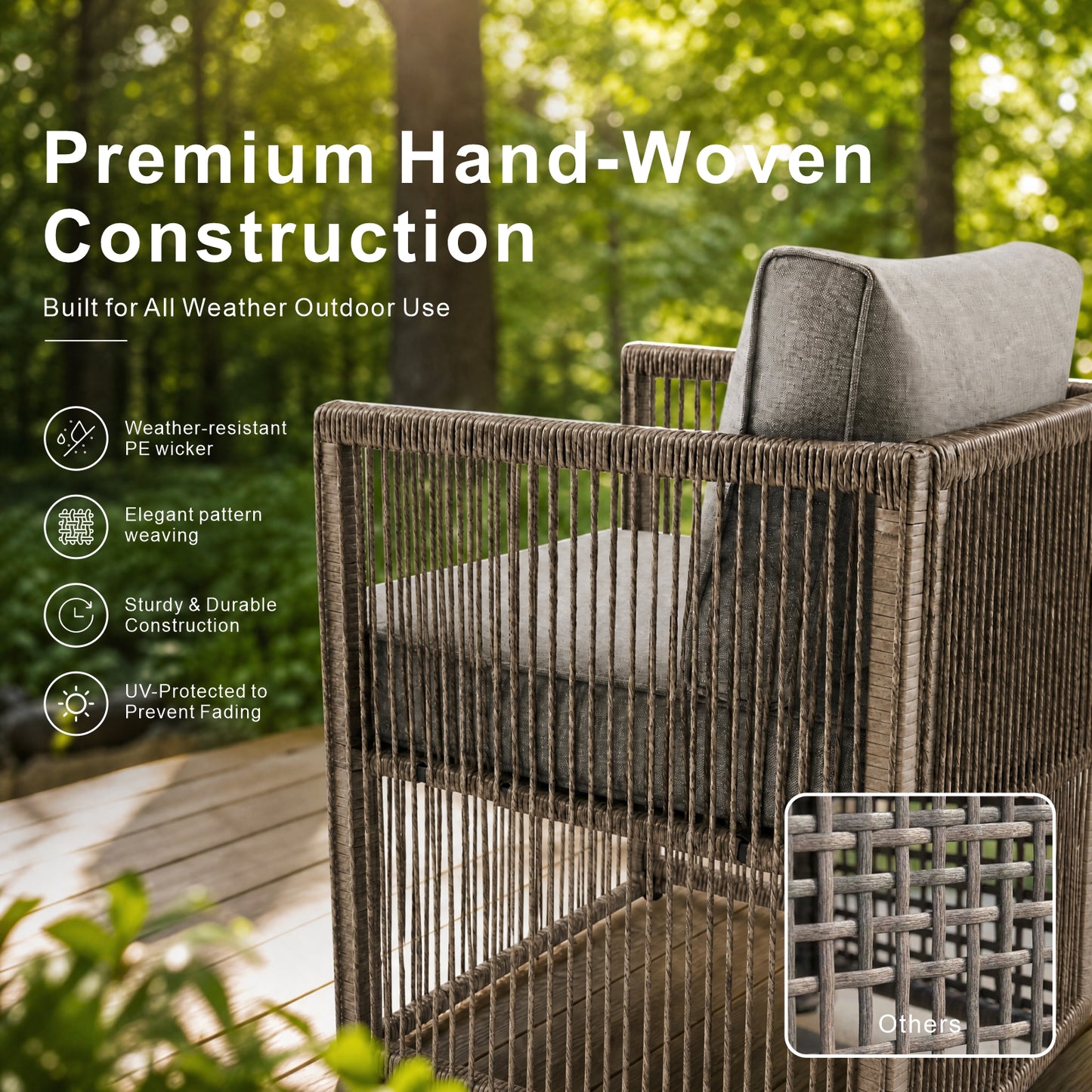 7 Piece Outdoor Patio Furniture Set-Grey, Wicker Sectional Sofa,Thick Cushions, All Weather Rattan Conversation Sets with Arm Chairs and Coffee Table for Backyard, Porch, Balcony, Deck, Garden