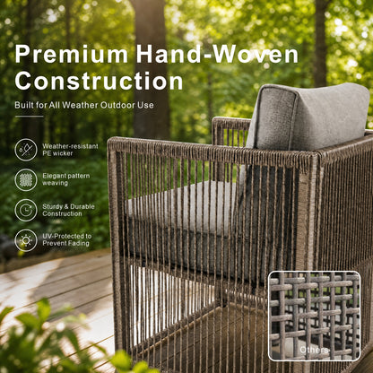 7 Piece Outdoor Patio Furniture Set-Grey, Wicker Sectional Sofa,Thick Cushions, All Weather Rattan Conversation Sets with Arm Chairs and Coffee Table for Backyard, Porch, Balcony, Deck, Garden
