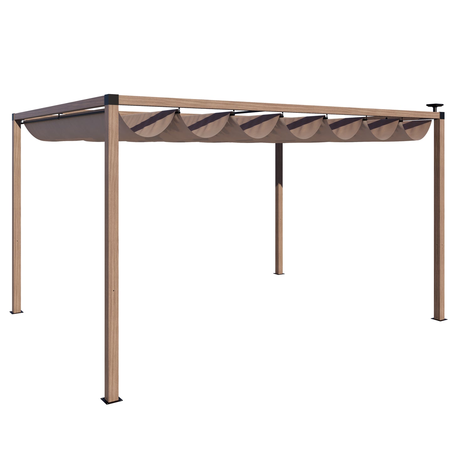 12 x 10 Ft Wood-Grain Aluminum Pergola Outdoor Pergola with Retractable Canopy Sun Shade Shelter for Garden, Patio, Backyard.