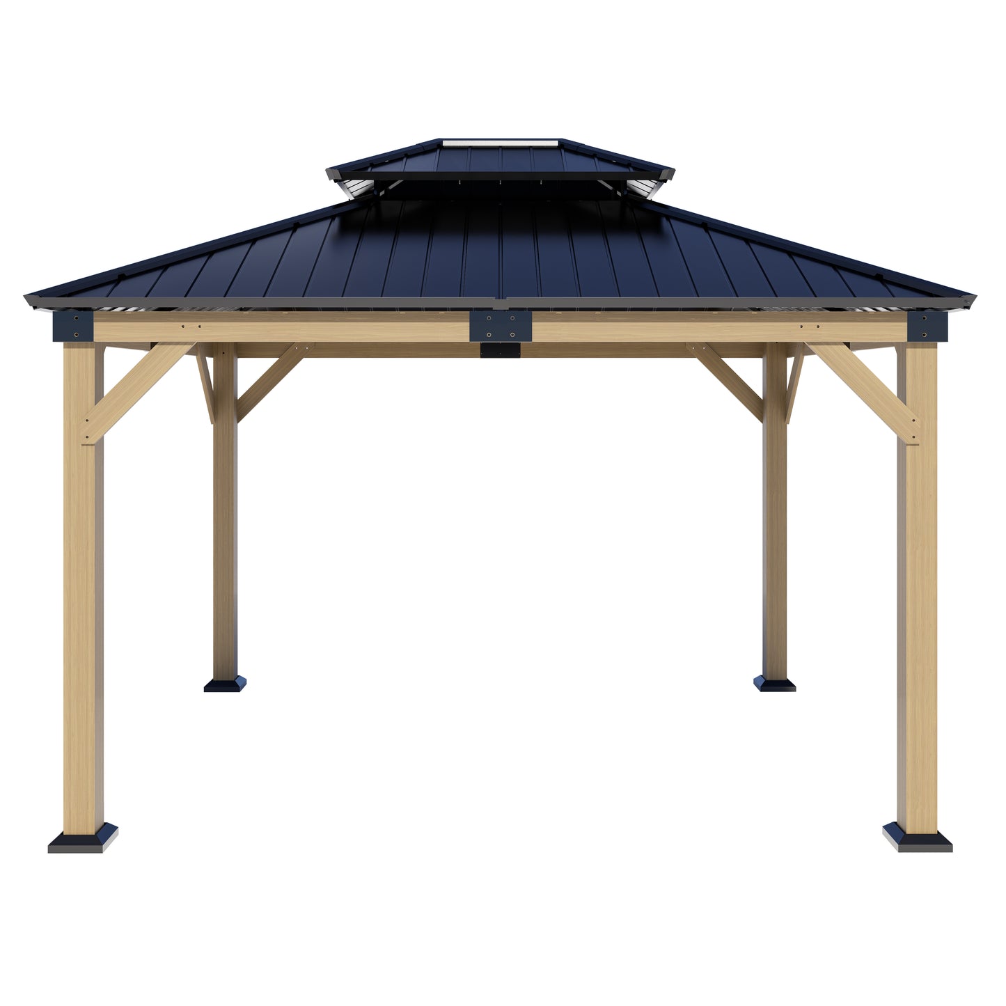 12x10 ft  fir Wood Gazebo with Sunlight Roof , Hardtop Gazebo with Galvanized Steel Double Roof, Heavy Duty Pavilion for Patio Lawn and Garden