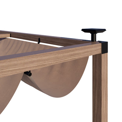 12 x 10 Ft Wood-Grain Aluminum Pergola Outdoor Pergola with Retractable Canopy Sun Shade Shelter for Garden, Patio, Backyard.