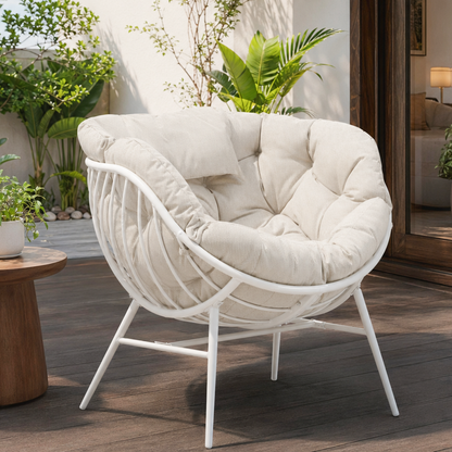 Indoor Oversized Egg Chairs Set of 2, Steel Frame Single Living Room Reading Chair with 350 LBS Heavy Duty, Patio Loung Chair, Thick Cushion Egg Seat and Headrest for Bedroom , Indoor, Porch Garden