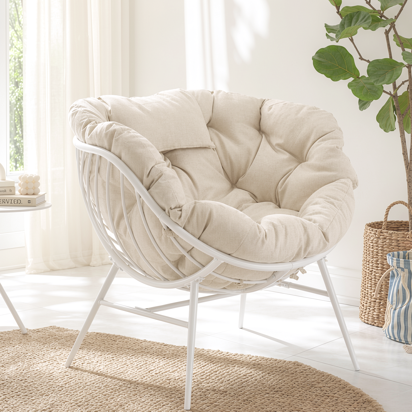 Indoor Oversized Egg Chairs Set of 2, Steel Frame Single Living Room Reading Chair with 350 LBS Heavy Duty, Patio Loung Chair, Thick Cushion Egg Seat and Headrest for Bedroom , Indoor, Porch Garden