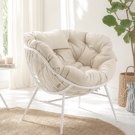 Indoor Oversized Egg Chairs Set of 2, Steel Frame Single Living Room Reading Chair with 350 LBS Heavy Duty, Patio Loung Chair, Thick Cushion Egg Seat and Headrest for Bedroom , Indoor, Porch Garden
